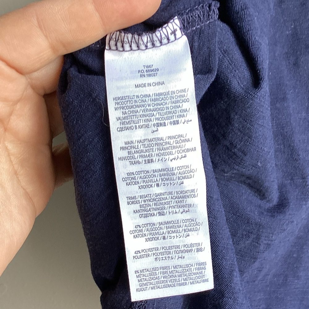 Boden Navy V-Neck Tee with Gold Trim - Picture 5 of 6